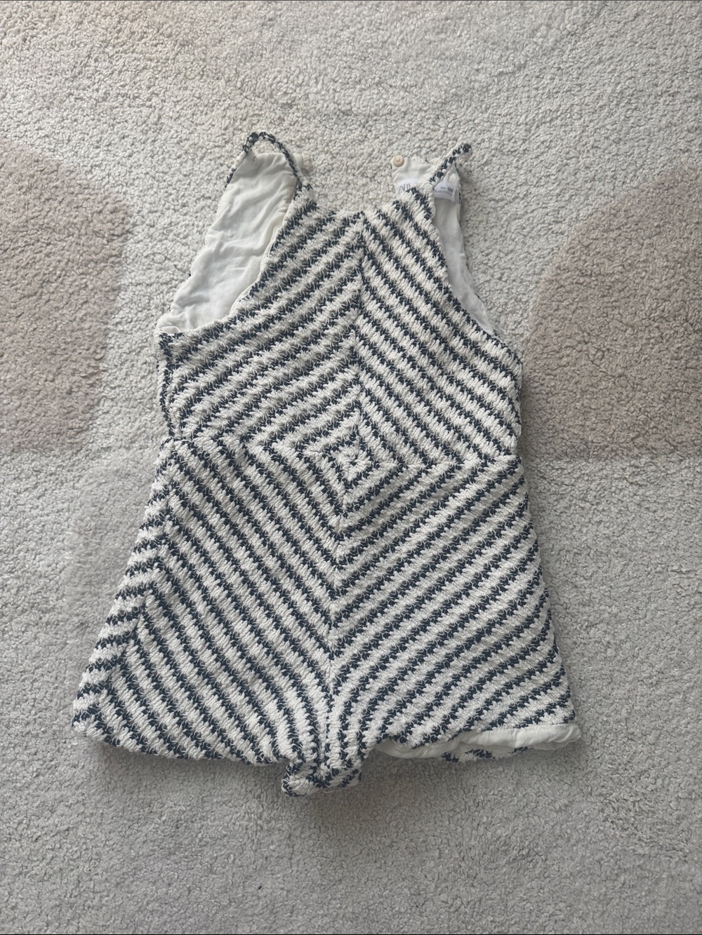 Zara Girls' Striped Crochet One-Piece Romper in White and Navy